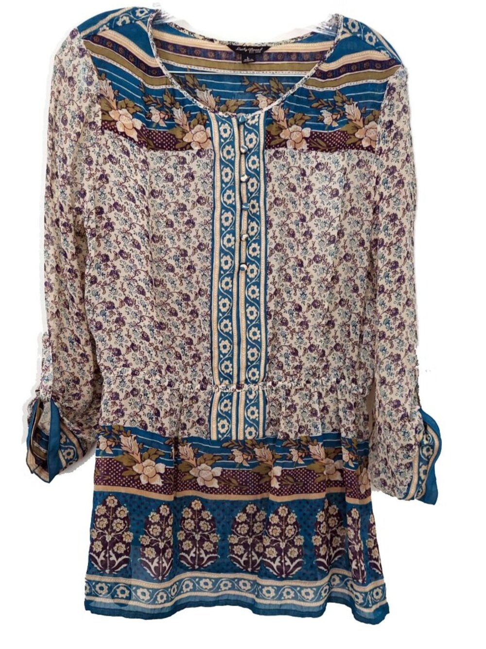 Lucky Brand Size L Womens Top Boho Peasant Long Sleeve Blouse